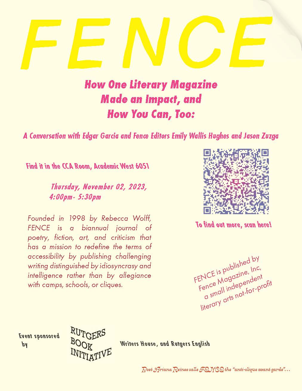 Image - How One Literary Magazine Made an Impact, and How You Can, Too: A Conversation with Edgar Garcia and Fence Editors Emily Wallis Hughes and Jason Zuzga